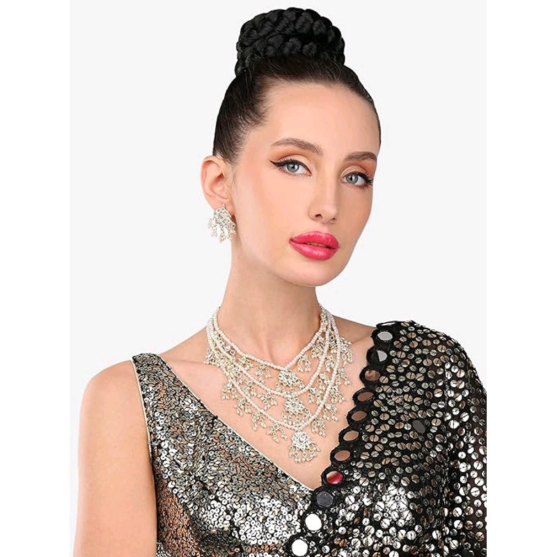New Ethnic Kundan  Pearls Multi Layers Bridal Necklace Set For Women 4