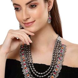 latest stylish fancy oxidised silver tribal necklace jewellery set for women