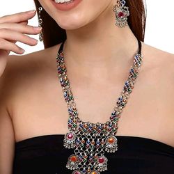 stylish fancy oxidised silver tribal necklace jewellery set for women