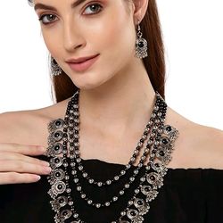 fancy oxidized traditional oxidised necklace jewellery set for women (black)