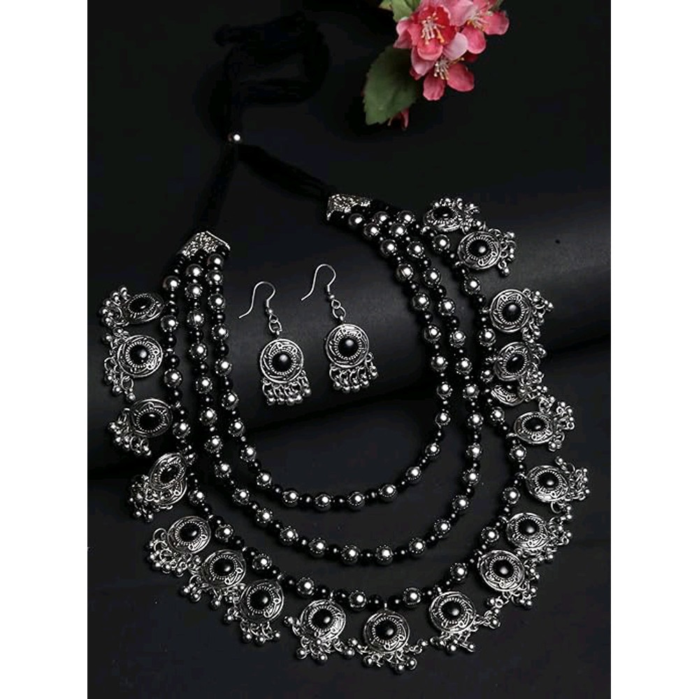 Fancy Oxidized Traditional Oxidised Necklace Jewellery Set For Women Black 4