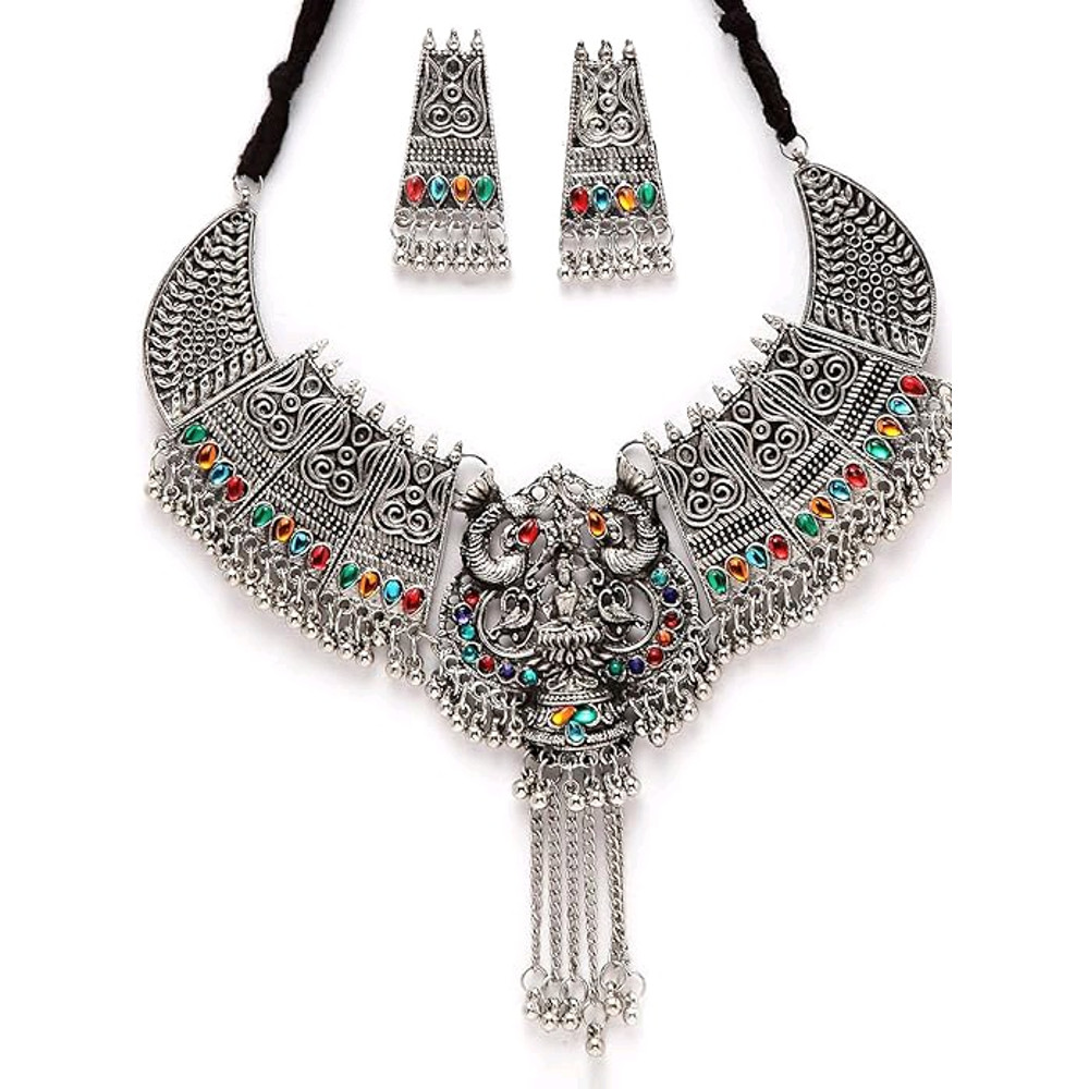 Traditional Oxidised Silver Necklace Jewellery Set For Women 0