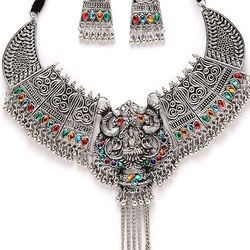 traditional oxidised silver necklace jewellery set for women