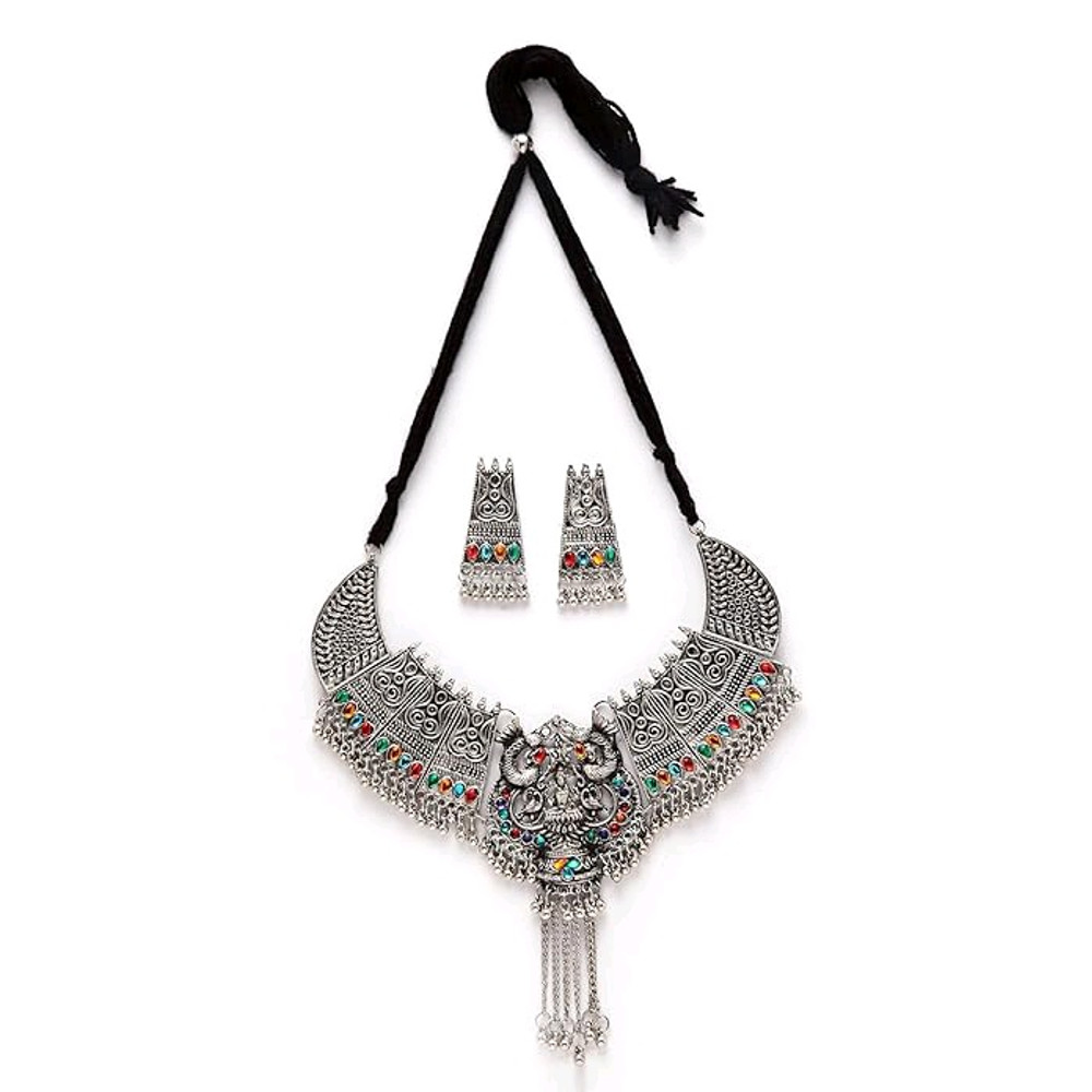 Traditional Oxidised Silver Necklace Jewellery Set For Women 1