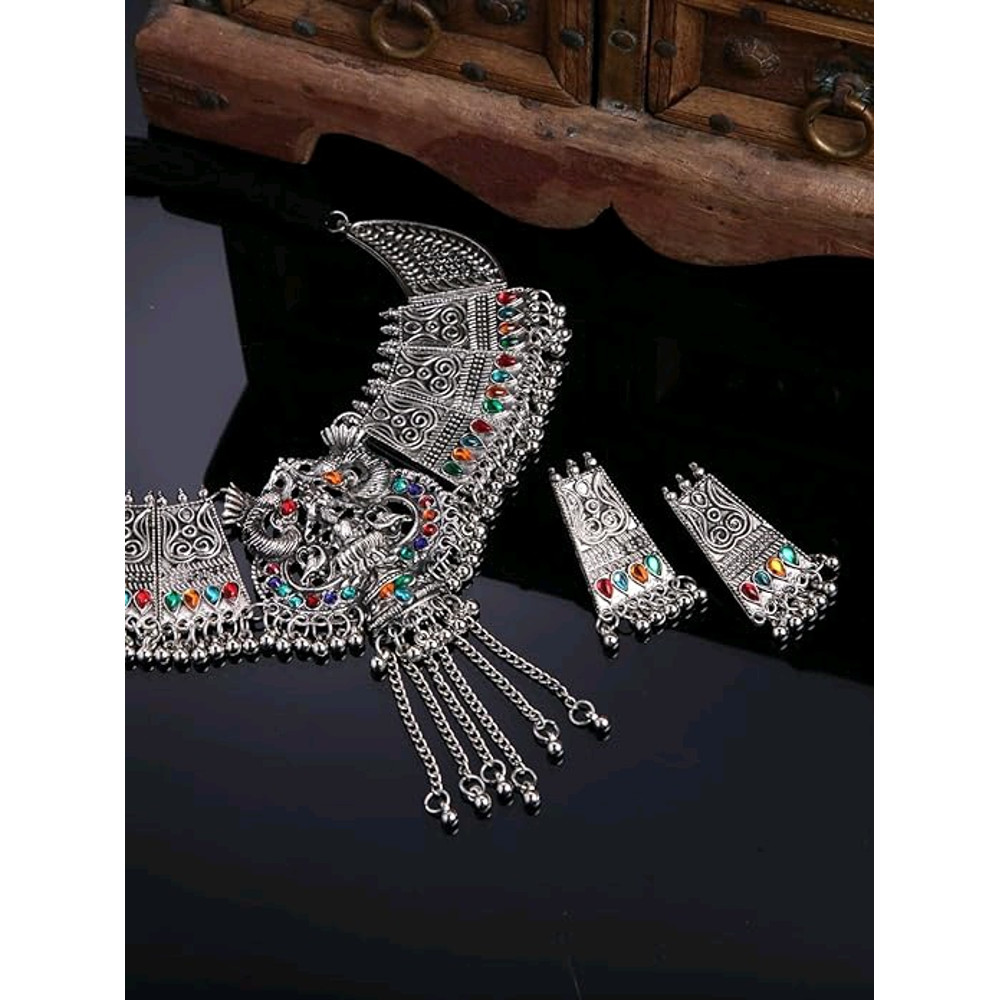 Traditional Oxidised Silver Necklace Jewellery Set For Women 4