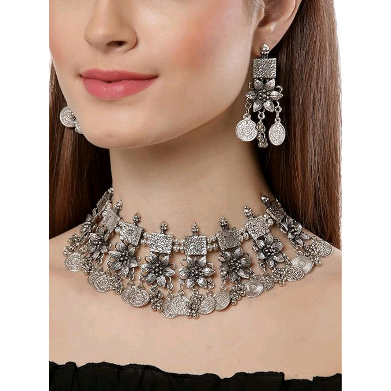 Latest Stylish Fancy Oxidized Traditional Oxidised Choker Necklace Jewellery Set For Women And Gift 1