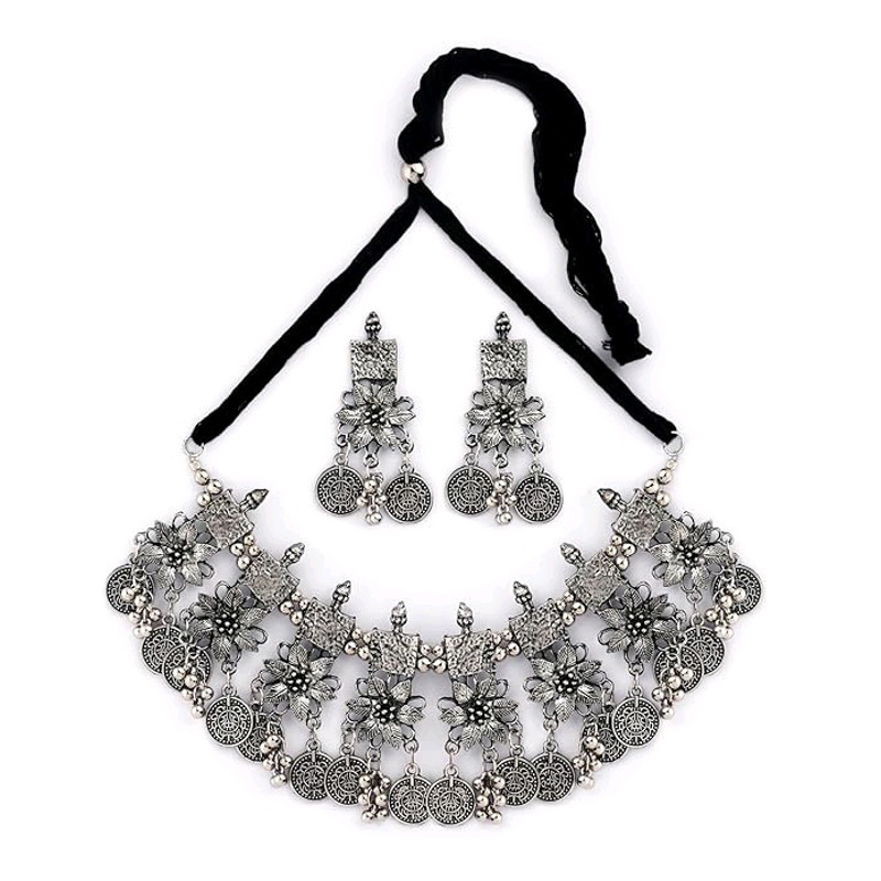 Latest Stylish Fancy Oxidized Traditional Oxidised Choker Necklace Jewellery Set For Women And Gift 3
