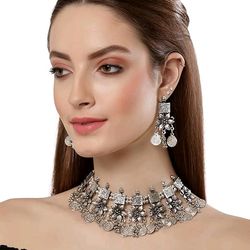 latest stylish fancy oxidized traditional oxidised choker necklace jewellery set for women and gift
