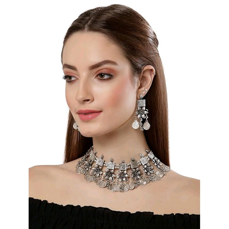 Latest Stylish Fancy Oxidized Traditional Oxidised Choker Necklace Jewellery Set For Women And Gift 0
