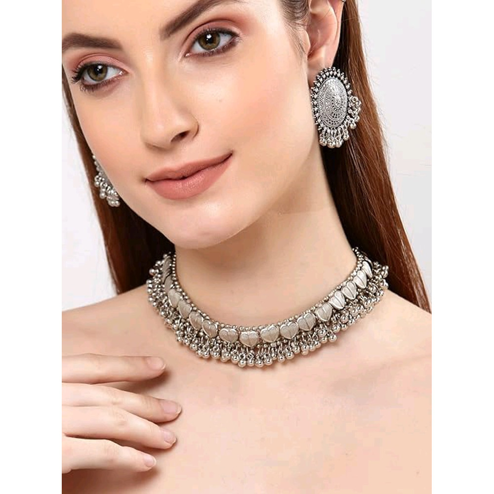 Design Fancy Traditional Oxidised Silver Necklace Jewellery Set For Women 0