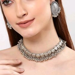 design fancy traditional oxidised silver necklace jewellery set for women