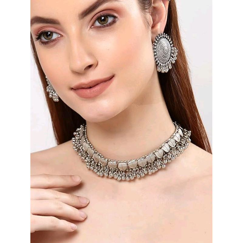 Design Fancy Traditional Oxidised Silver Necklace Jewellery Set For Women 0