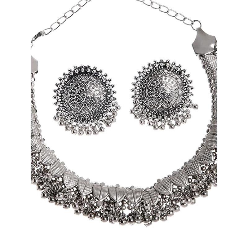 Design Fancy Traditional Oxidised Silver Necklace Jewellery Set For Women 1