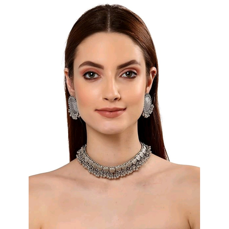 Design Fancy Traditional Oxidised Silver Necklace Jewellery Set For Women 2
