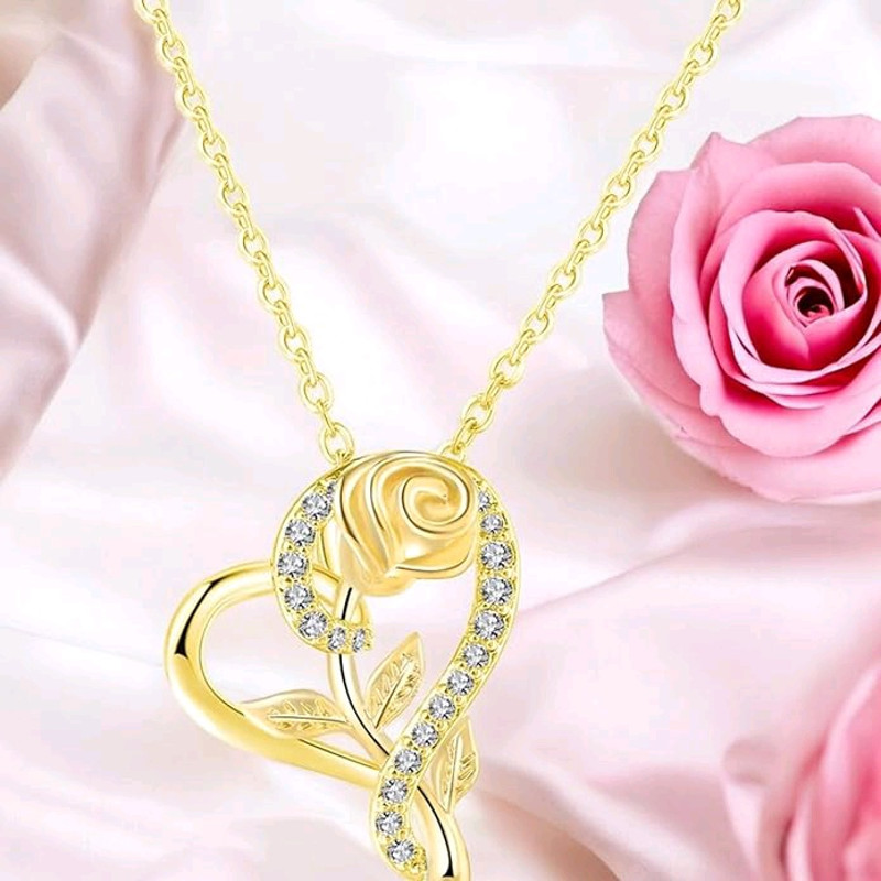 Stylish CZ Chain Pendent Set For Women Heart Shaped Pendant With Rose Design 5