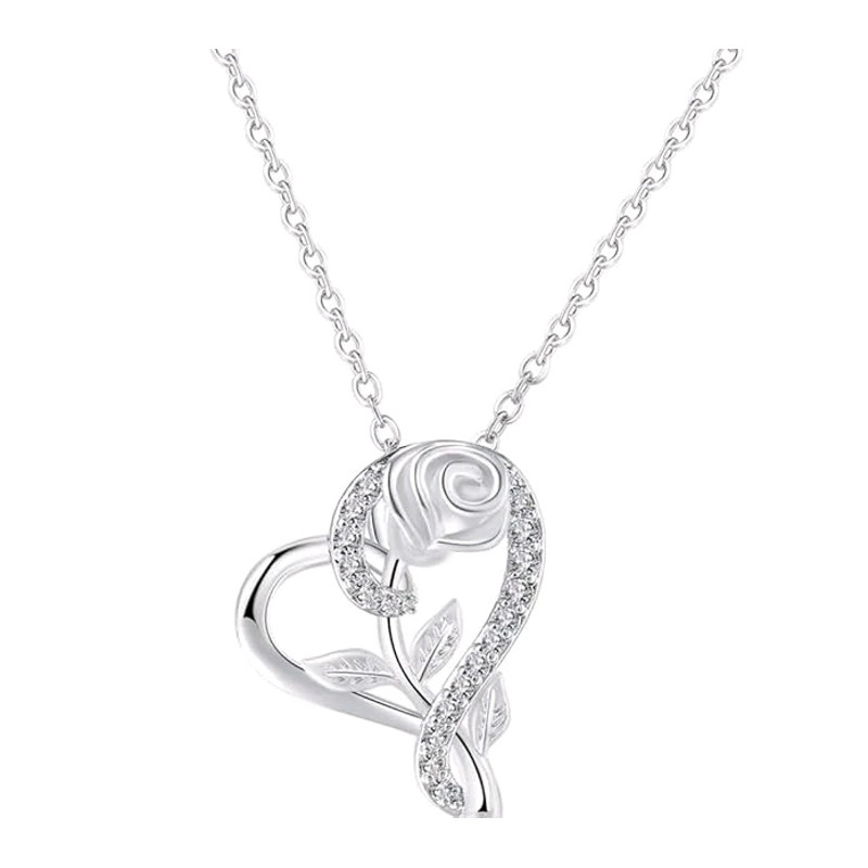 Stylish C C Pendent Set For Women Heart Shaped Pendant With Rose Design 0