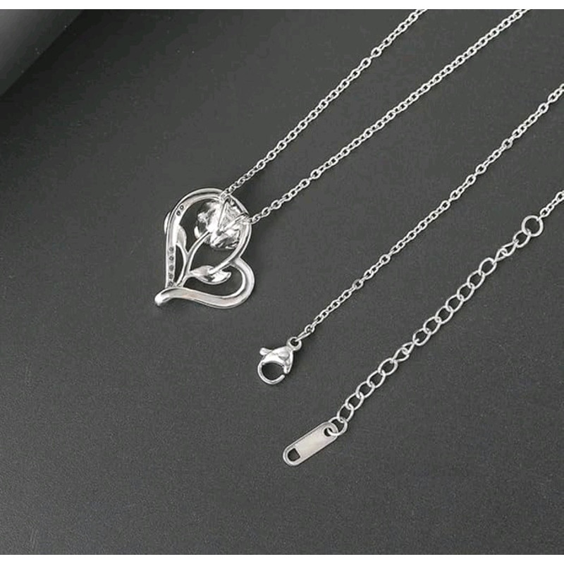 Stylish C C Pendent Set For Women Heart Shaped Pendant With Rose Design 1