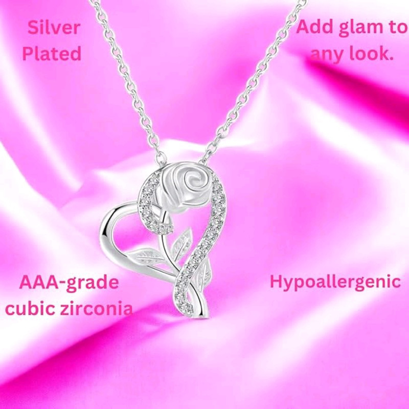 Stylish C C Pendent Set For Women Heart Shaped Pendant With Rose Design 4