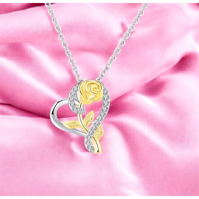 Pendent Set For Women Heart Shaped Pendant With Rose Design 1