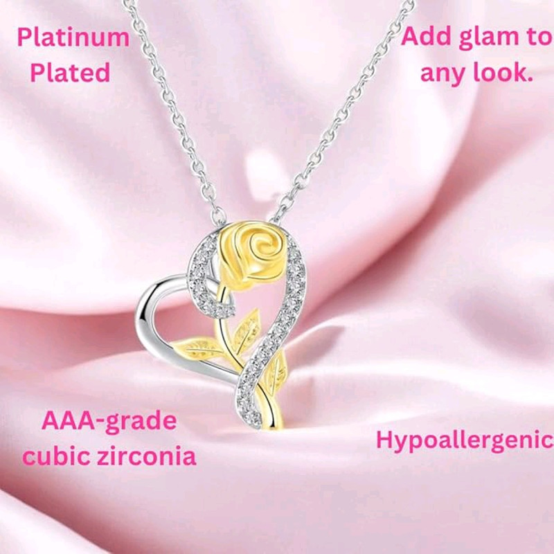 Pendent Set For Women Heart Shaped Pendant With Rose Design 2