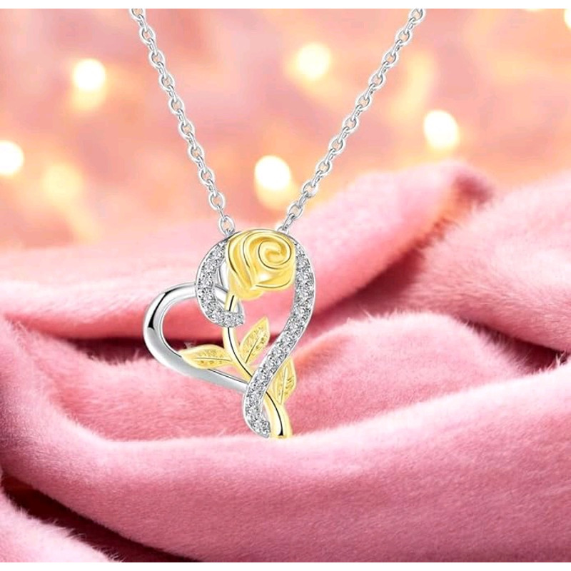 Pendent Set For Women Heart Shaped Pendant With Rose Design 4