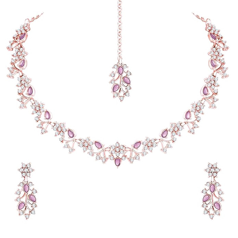 Merican Diamond AD With Colorful Crystal Necklace Jewellery Set For WomenGirls Perfect For Wedding 0