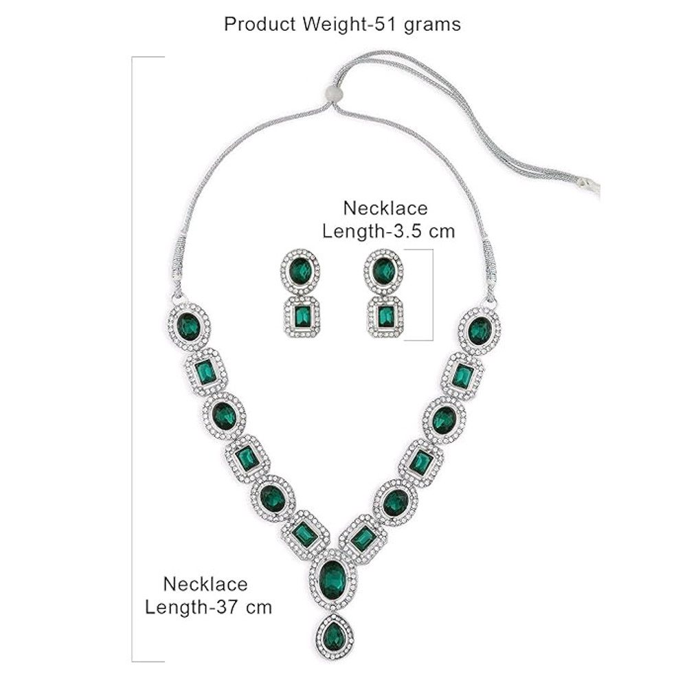 New Green Stones Dazzling Austrian Diamonds Embellished Necklace Earring Set For Women 4