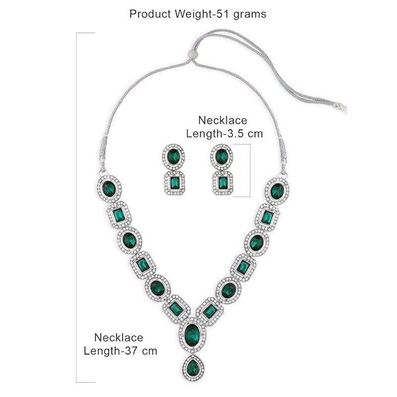 New Green Stones Dazzling Austrian Diamonds Embellished Necklace Earring Set For Women 4