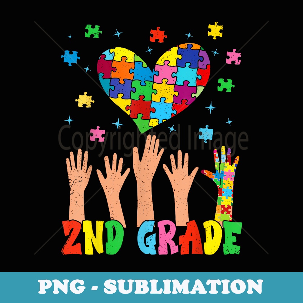 Funny 2nd Grade Heart Autism Awareness Back To School - Instant Sublimation Digital Download