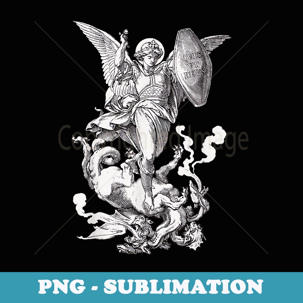 Archangel Saint Michael Fighting the Dragon Catholic - Elegant Sublimation PNG Download