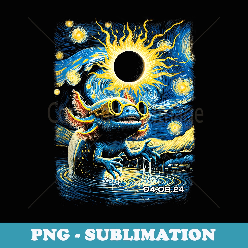 Loves Axolotls Solar Eclipse Vintage Starry Night Axolotl - Decorative Sublimation PNG File