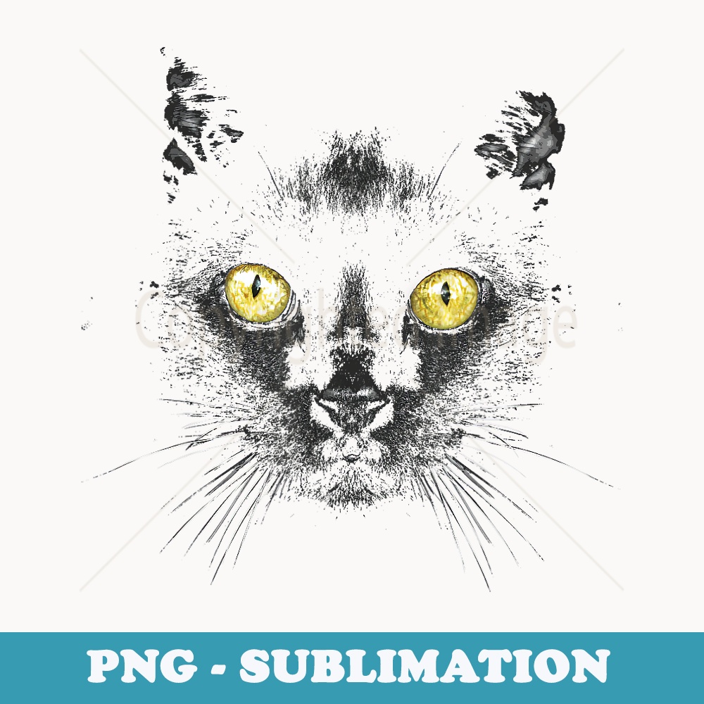 Black Cat Face Yellow Eyes Kitty Kitten Cat - Digital Sublimation Download File
