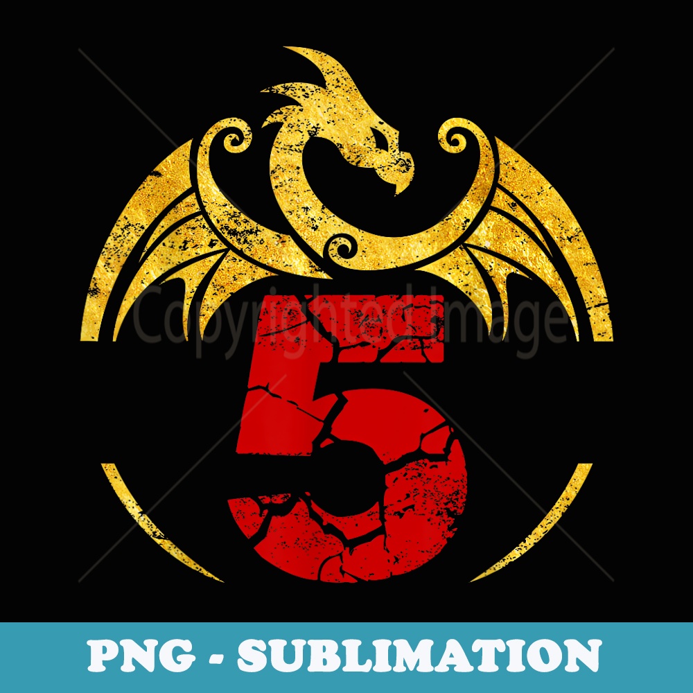 5th Birthday Dragon - Elegant Sublimation PNG Download