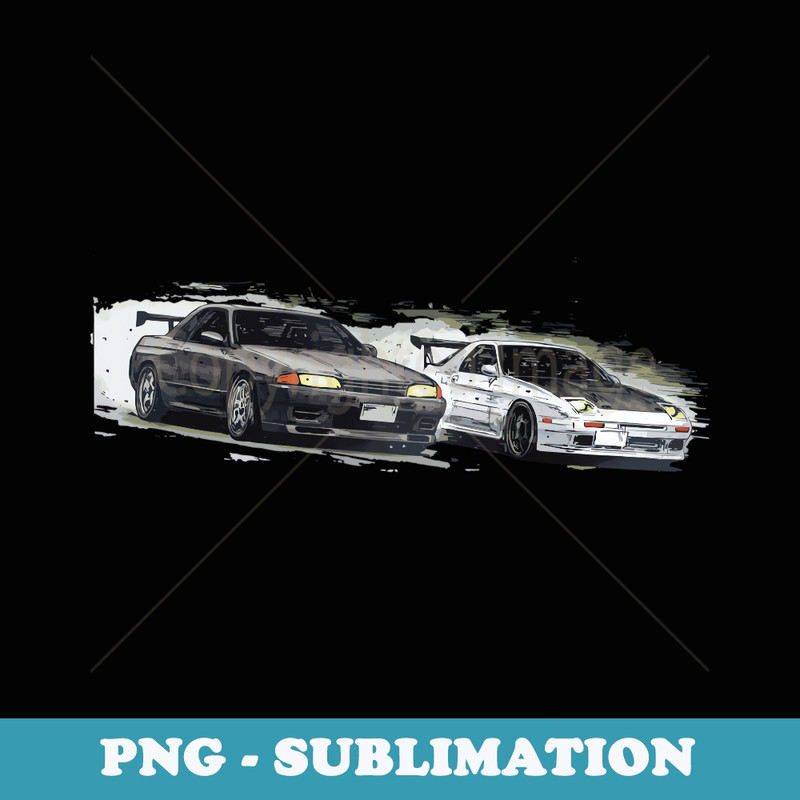 JDM Car Street Drift Race - r32 vs FC anime style - Unique Sublimation PNG Download
