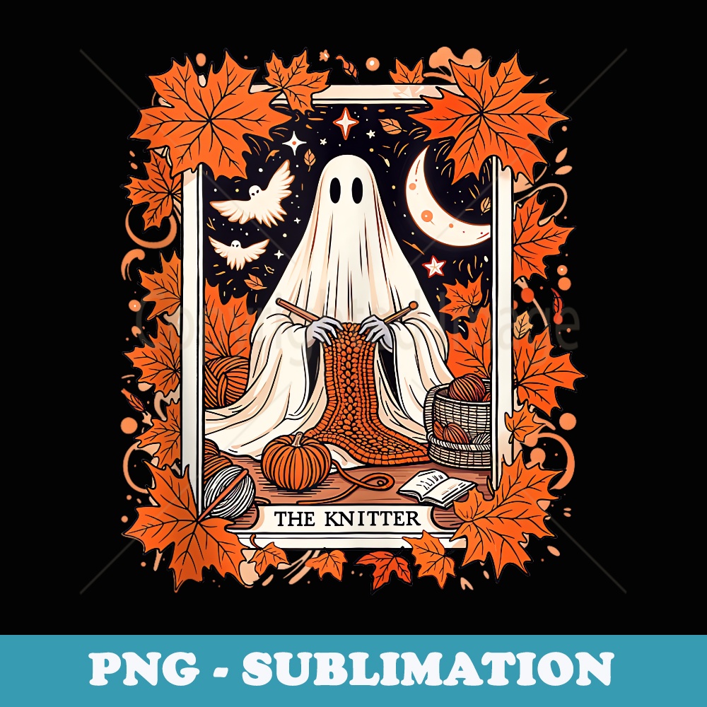 The Knitter Funny Halloween Ghost Tarot Card - PNG Sublimation Digital Download