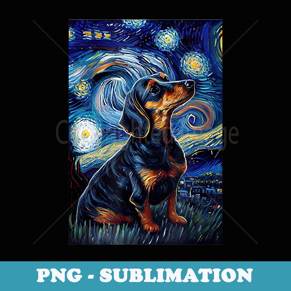Starry Night Famous Painting Style Dachshund - Instant PNG Sublimation Download