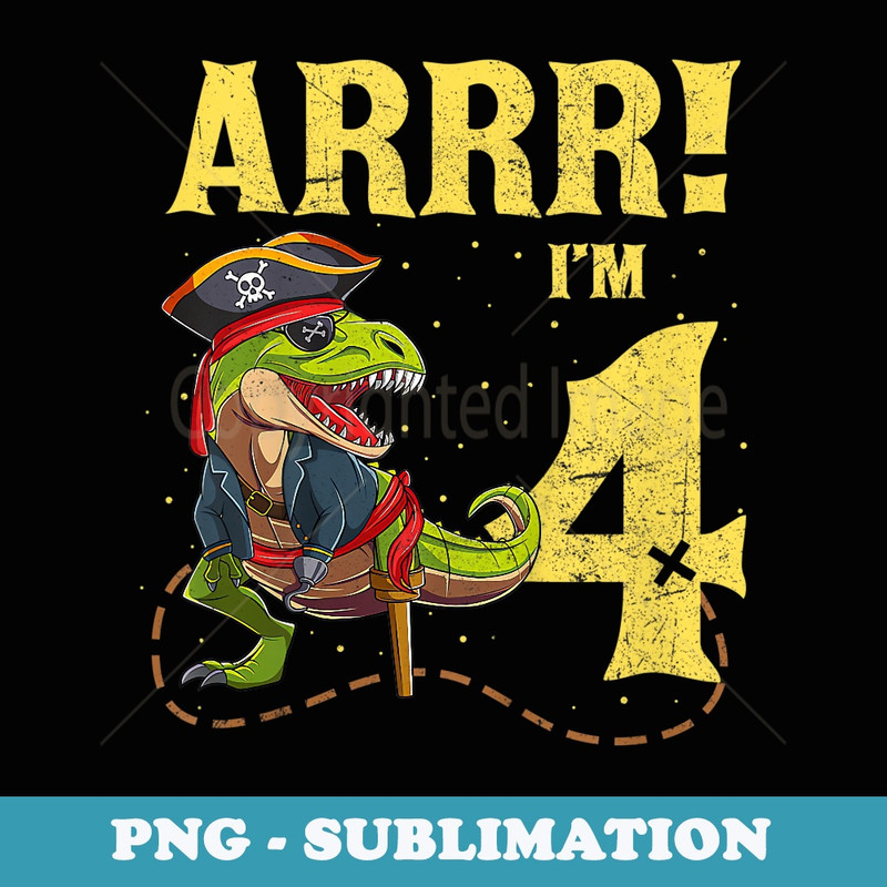 4th Birthday Boy 4 Year Old Pirate T Rex Dinosaur - PNG Transparent Sublimation Design