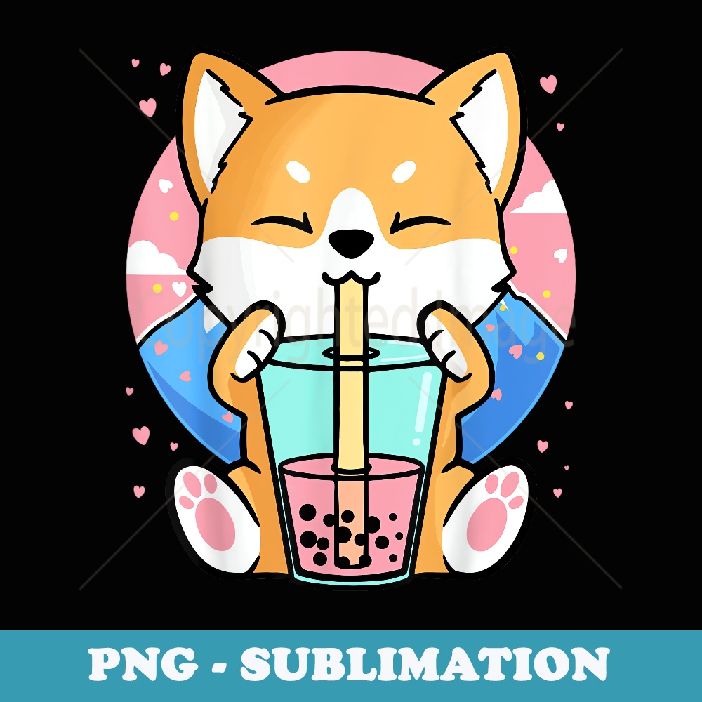Kawaii Corgi Dog Bubble Tea Boba Anime Neko Japanese - Retro PNG Sublimation Digital Download