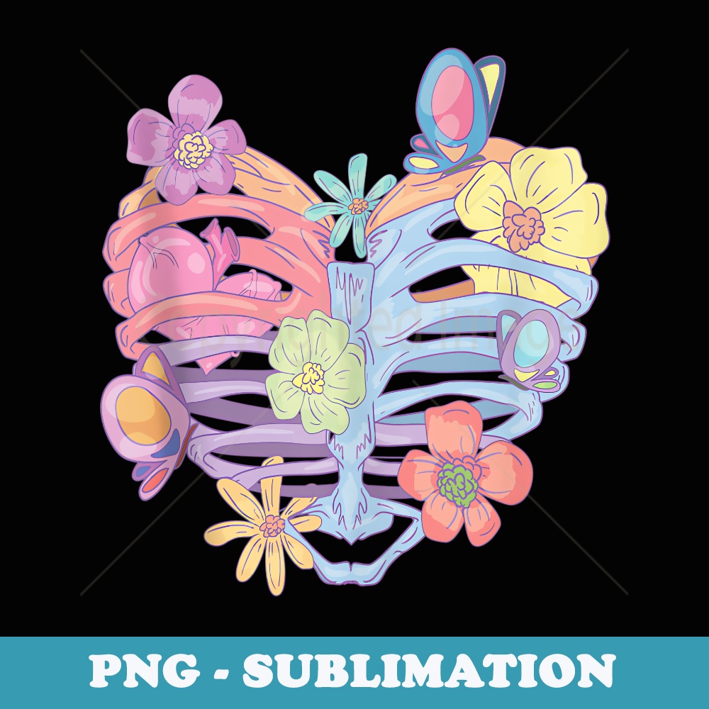 Pastel Goth Heart Ribcage with Butterflies & Flowers - Exclusive Sublimation Digital File