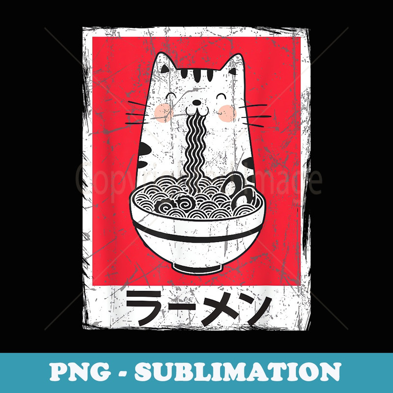 Japanese cat Kawaii Tokyo anime Ramen trendy casual - Retro PNG Sublimation Digital Download