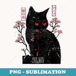 vintage japanese cat art black anime cat - stylish sublimation digital download