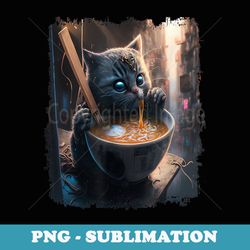 japanese anime cyberpunk kawaii cat eating tonkotsu ramen - signature sublimation png file