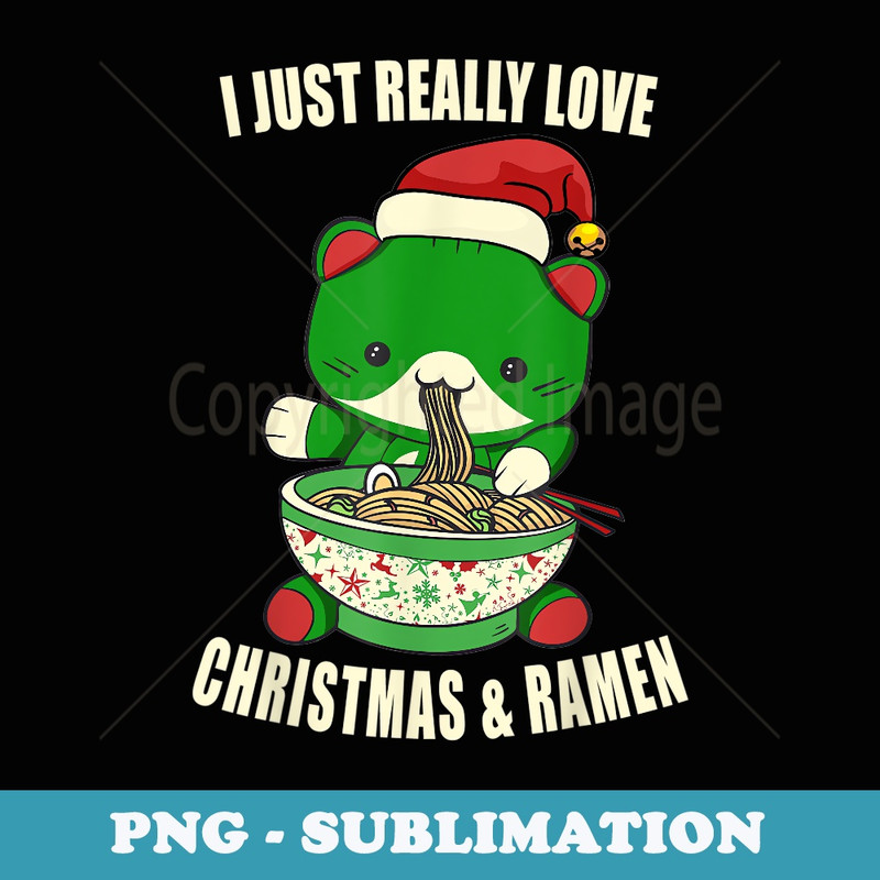 Christmas Ramen Cat Kawaii Anime Japanese Noodles Santa Hat - Artistic Sublimation Digital File