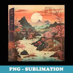 ukiyo-e cherry blossom landscape in old japan - digital sublimation download file