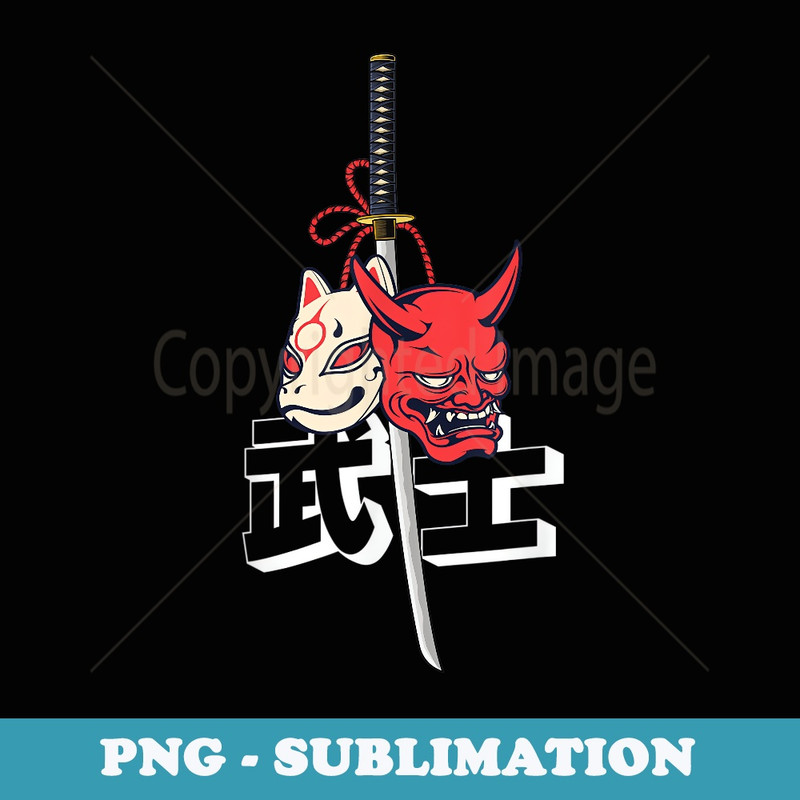 Japanese Anime Mask Kitsune Style Samurai Oni Monster - Decorative Sublimation PNG File