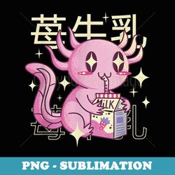 japanese anime shake carton kawaii axolotl strawberry milk - premium png sublimation file