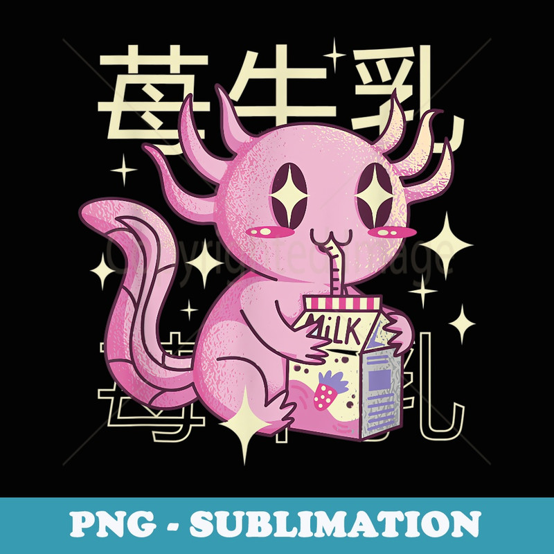Japanese Anime Shake Carton Kawaii Axolotl Strawberry Milk - Premium PNG Sublimation File