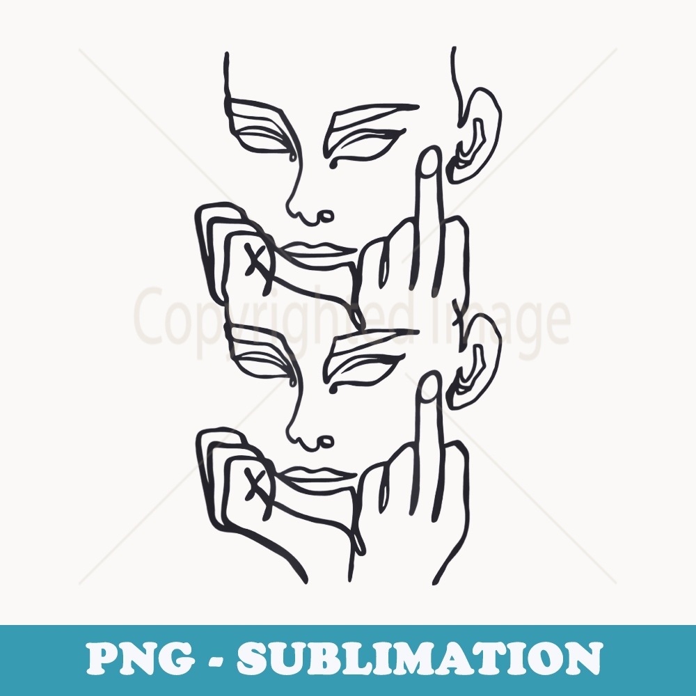 Simple Middle Finger Girl Face Line Art Aesthetic - Creative Sublimation PNG Download