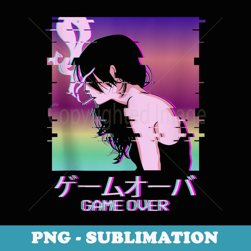 Game Over Japanese Vaporwave Alt Indie Aesthetic Anime Girl - Vintage Sublimation PNG Download