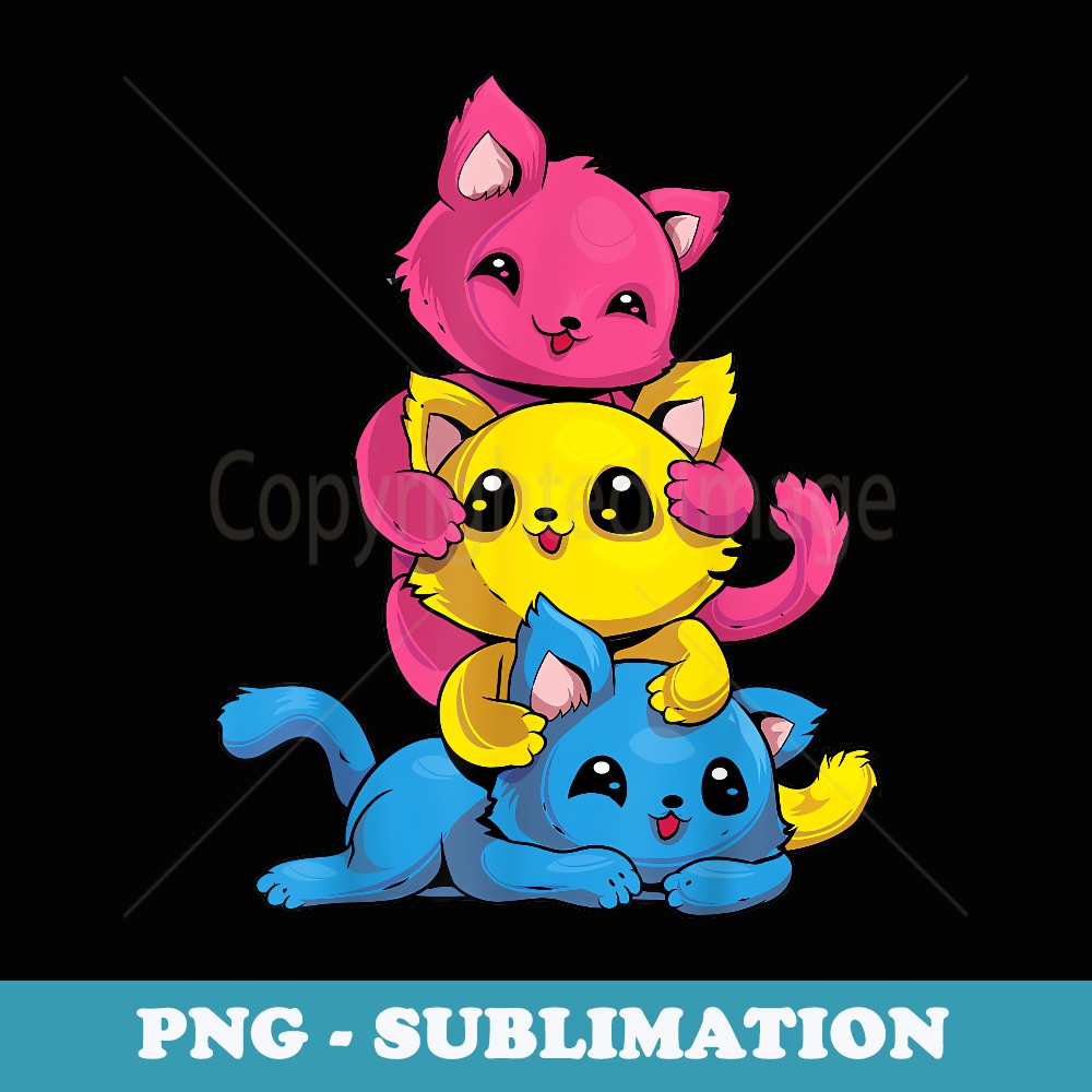 Pansexual Cat LGBT Kawaii Anime Kitten Pan Pride Flag - PNG Sublimation Digital Download